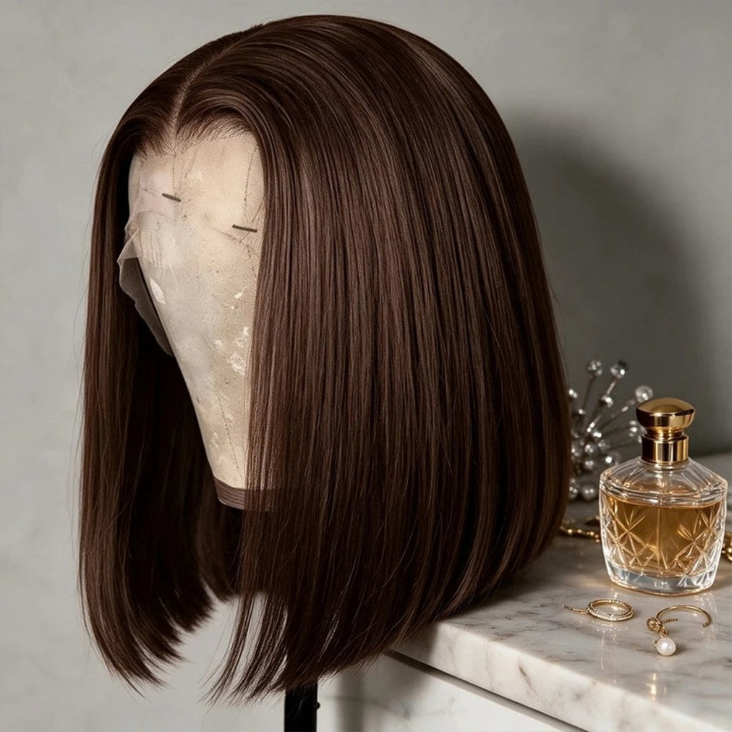 Perruque carré brun chocolat lisse – photo produit 1