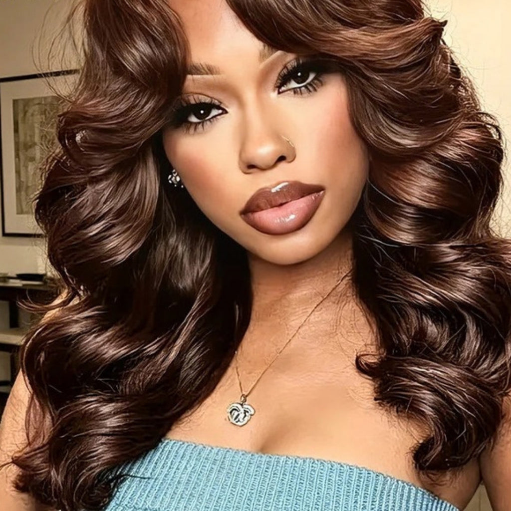 Perruque lace front brune chocolat – détail 1