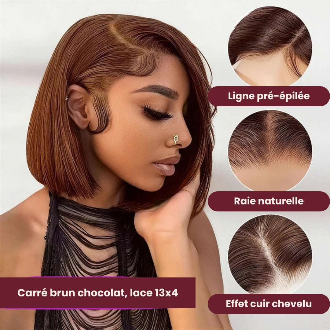 Perruque carré brun chocolat lisse – photo produit 2