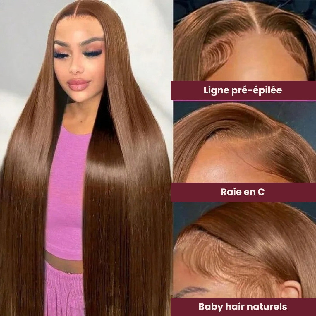 Perruque lace front châtain lisse – détail 2