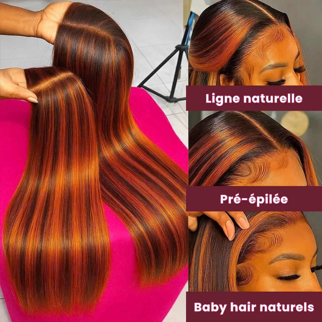Perruque sans colle ombré roux – détail 3