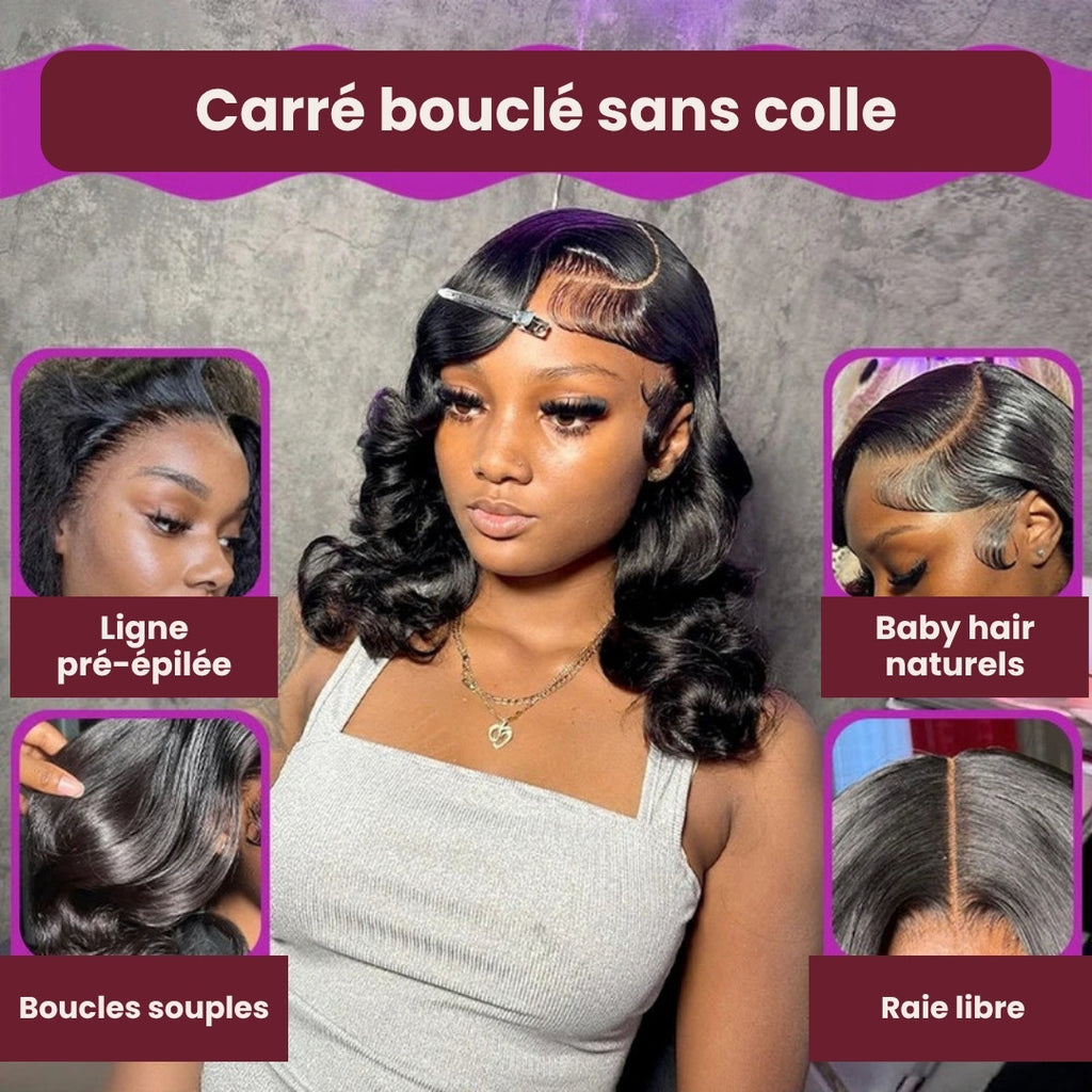 Perruque carré bouclé sans colle – photo produit 2