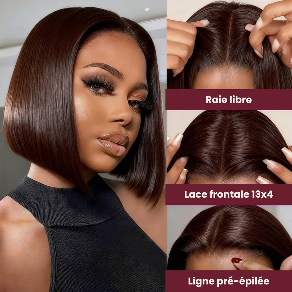 Perruque carré brun chocolat lisse – photo produit 3