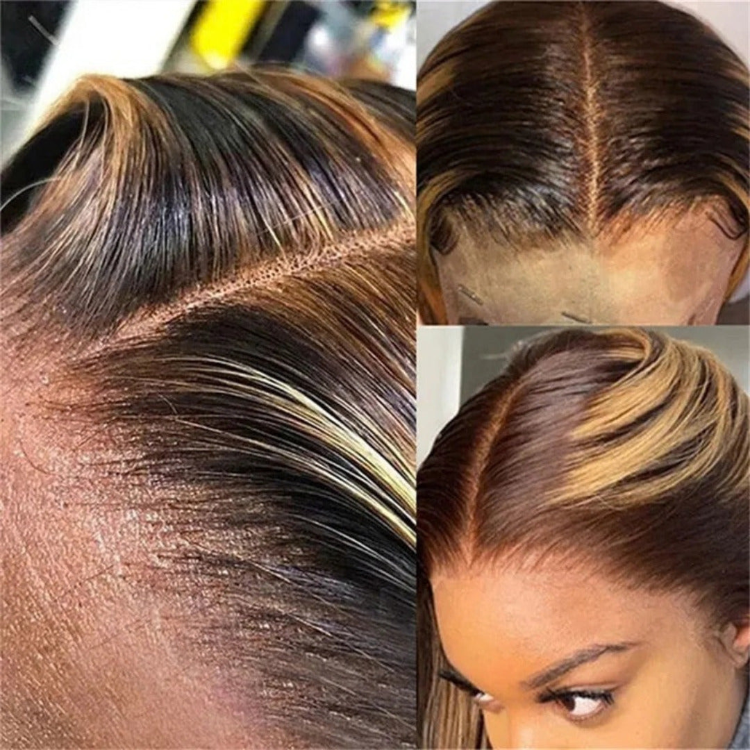 Perruque carré ondulé mèches blond miel – photo produit 2