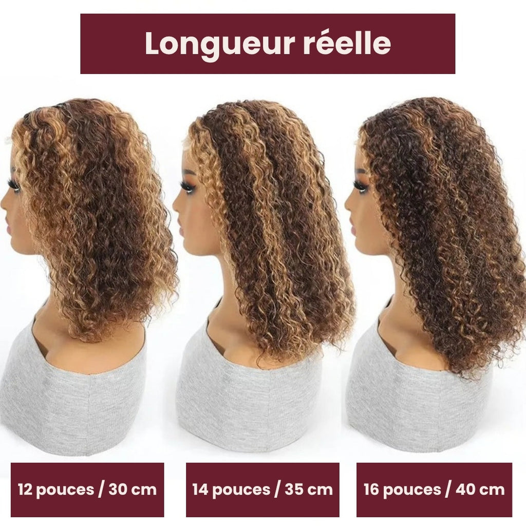 Perruque carré bouclé mèches blond miel – photo produit 2