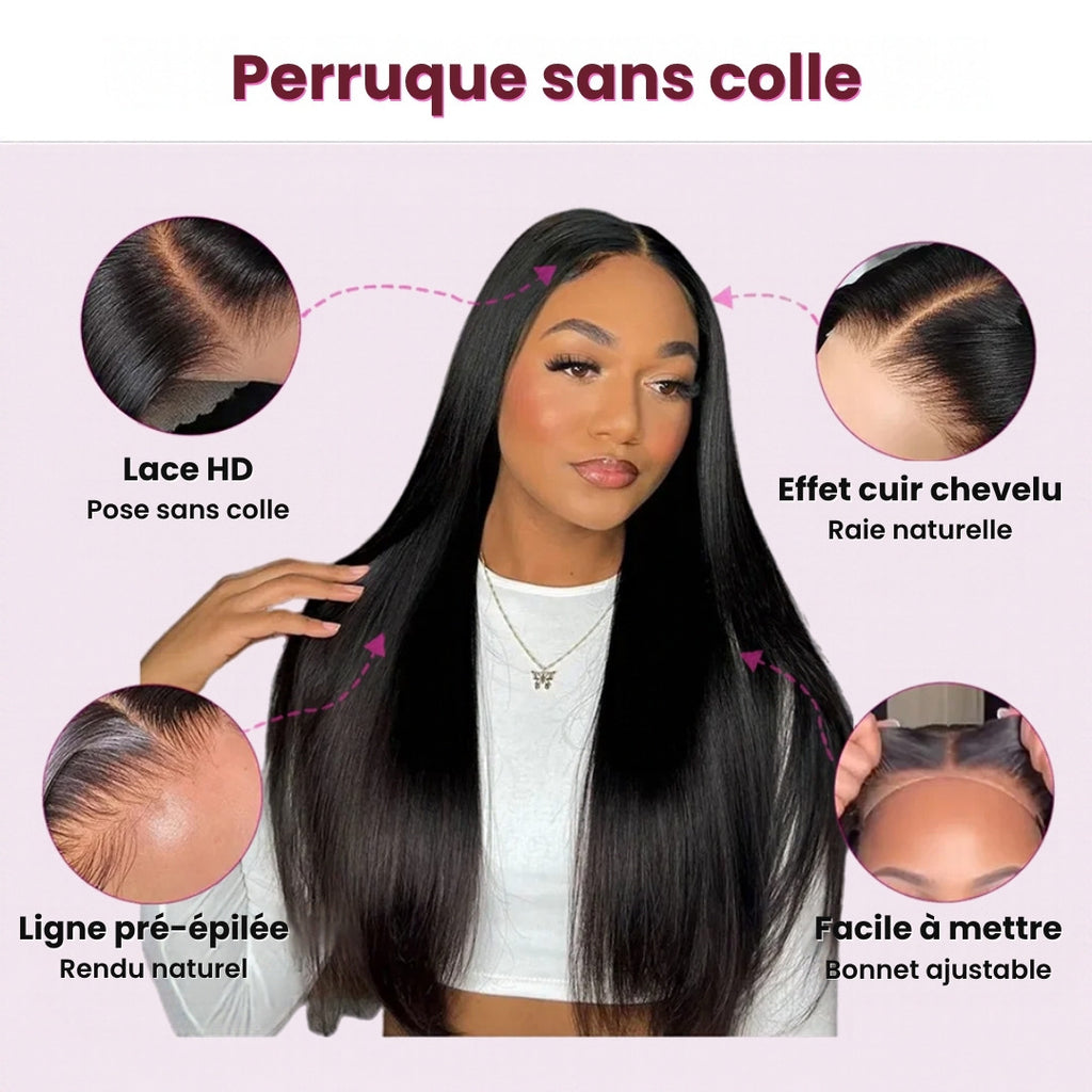 Perruque lace front lisse 13x6 sans colle – détail 3