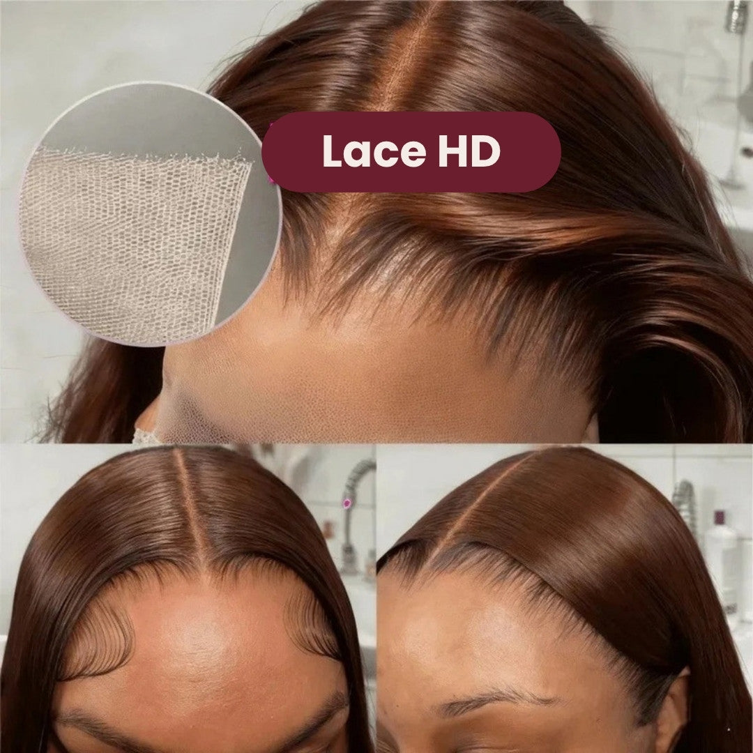 Perruque lace front châtain lisse – détail 4