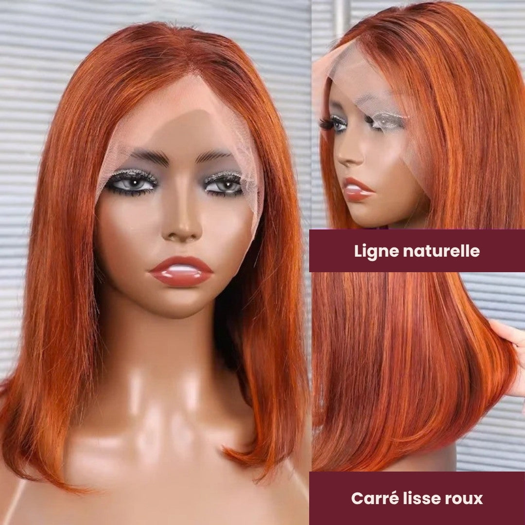 Perruque carré roux lisse à mèches brunes – photo produit 4