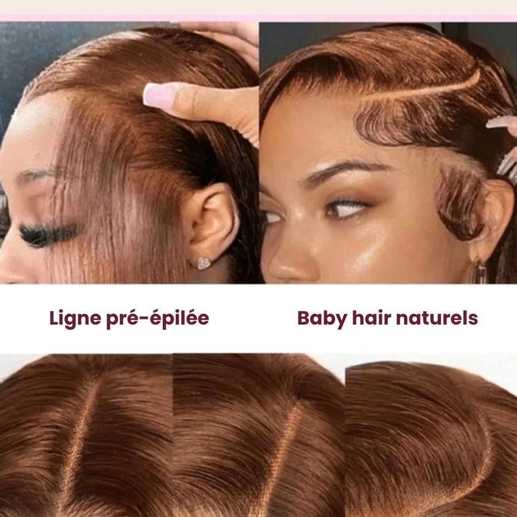 Perruque lace front châtain lisse – détail 5
