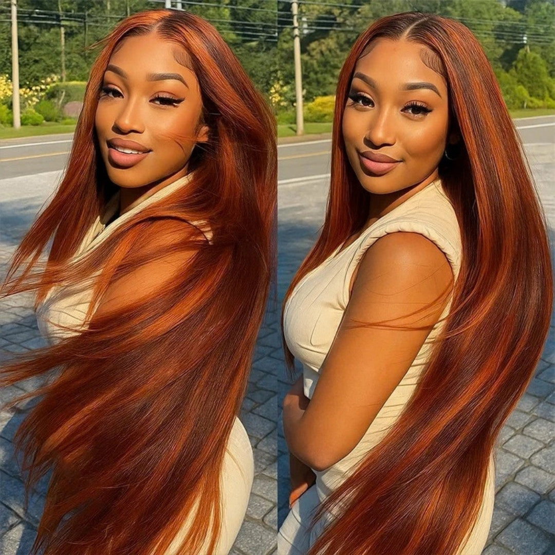 Perruque sans colle ombré roux – détail 6