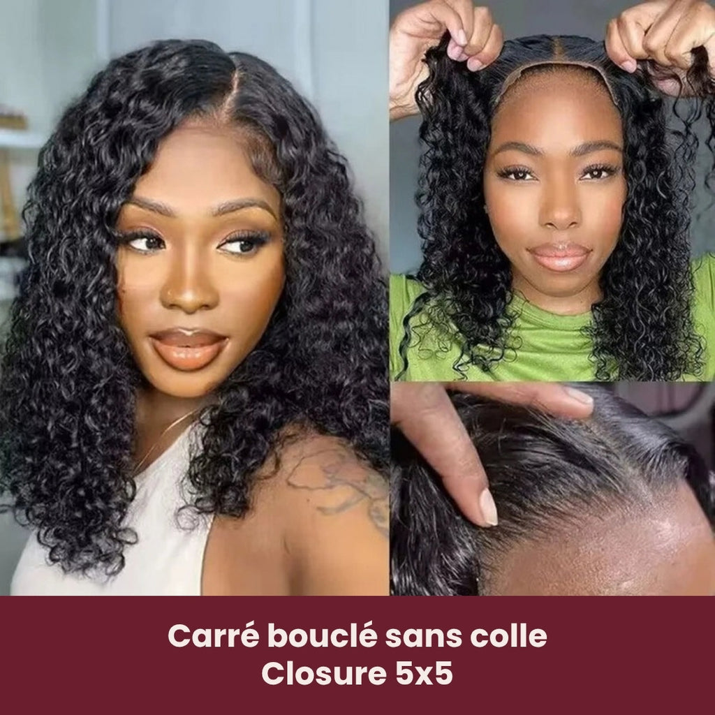 Perruque carré bouclé closure 5x5 sans colle – photo produit 4