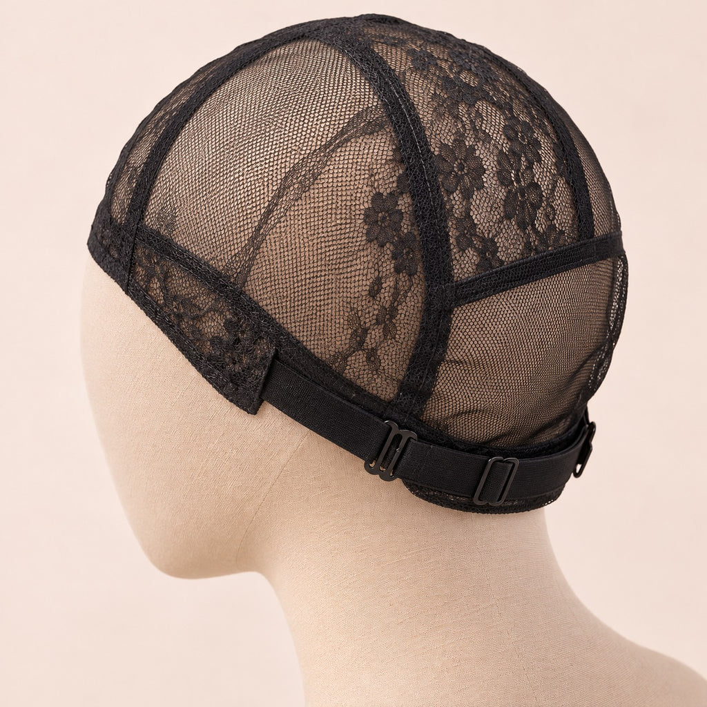 Bonnet perruque avec sangle réglable – vue arrière, coloris noir