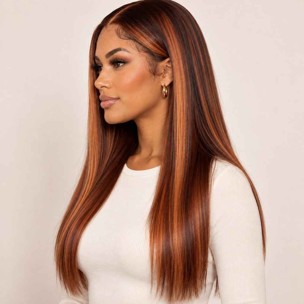 Perruque sans colle ombré roux – profil