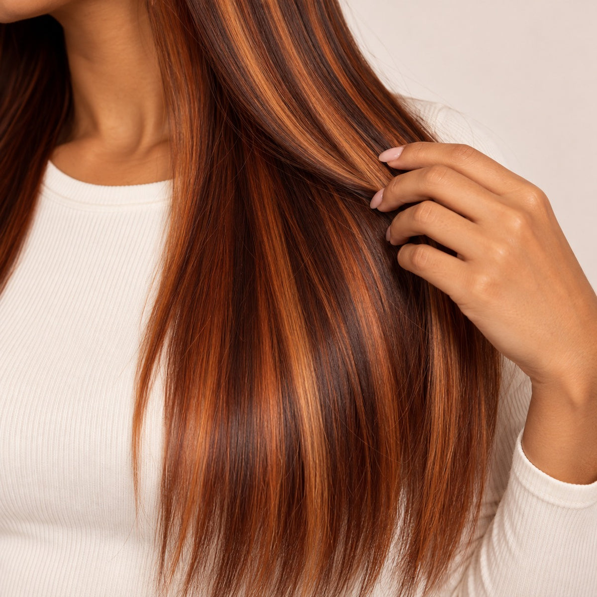 Perruque sans colle ombré roux – texture
