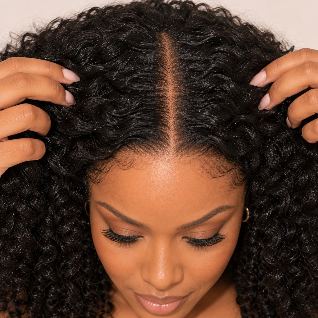 Perruque sans colle kinky curly – raie