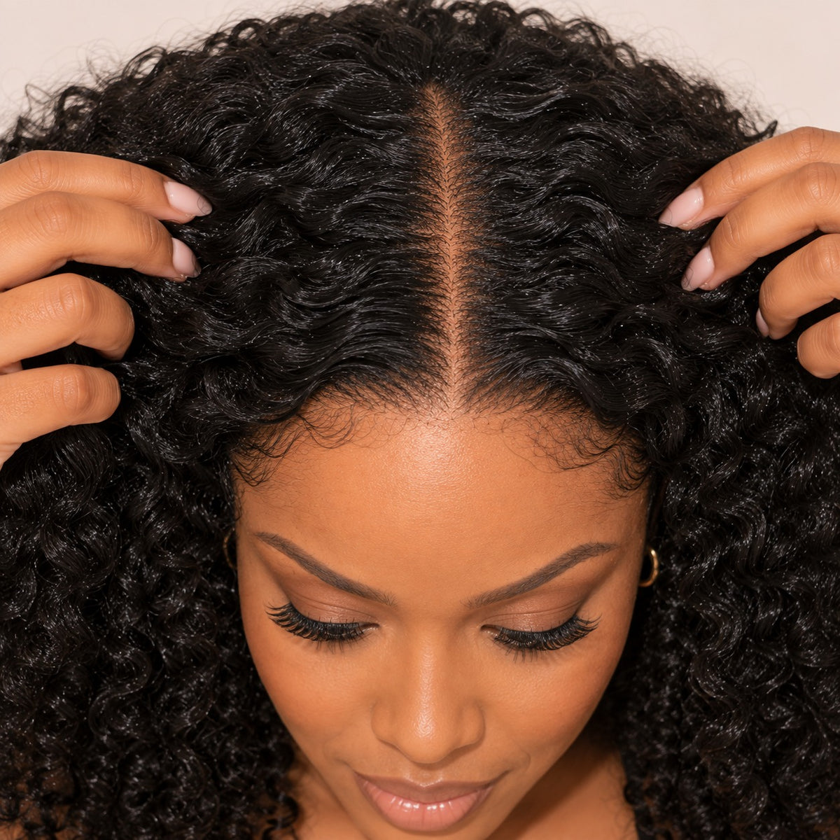Perruque sans colle kinky curly – raie