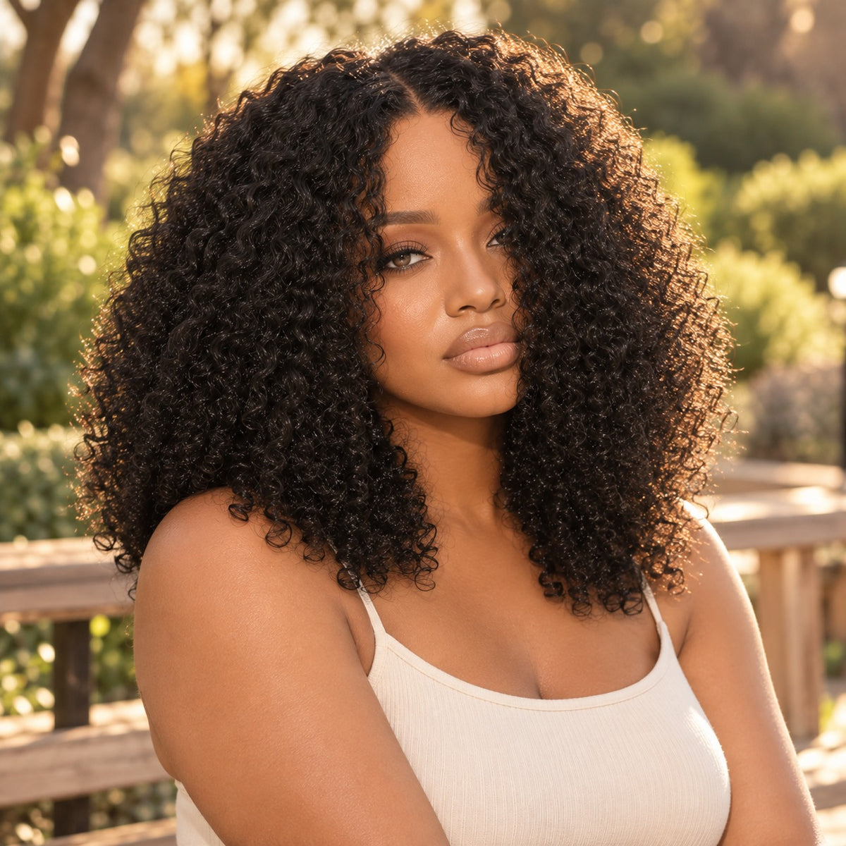Perruque sans colle kinky curly – en situation