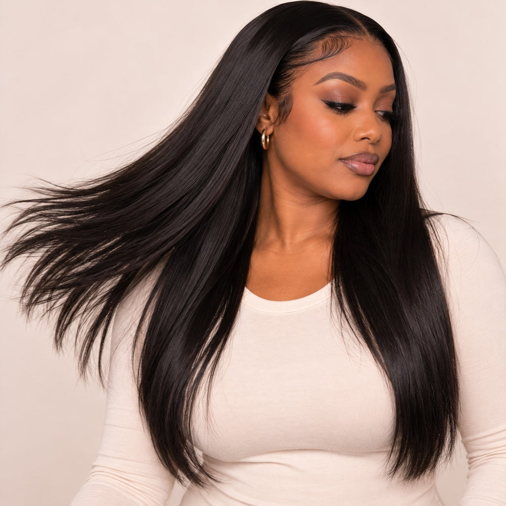 Perruque lace front lisse 13x6 sans colle – en mouvement
