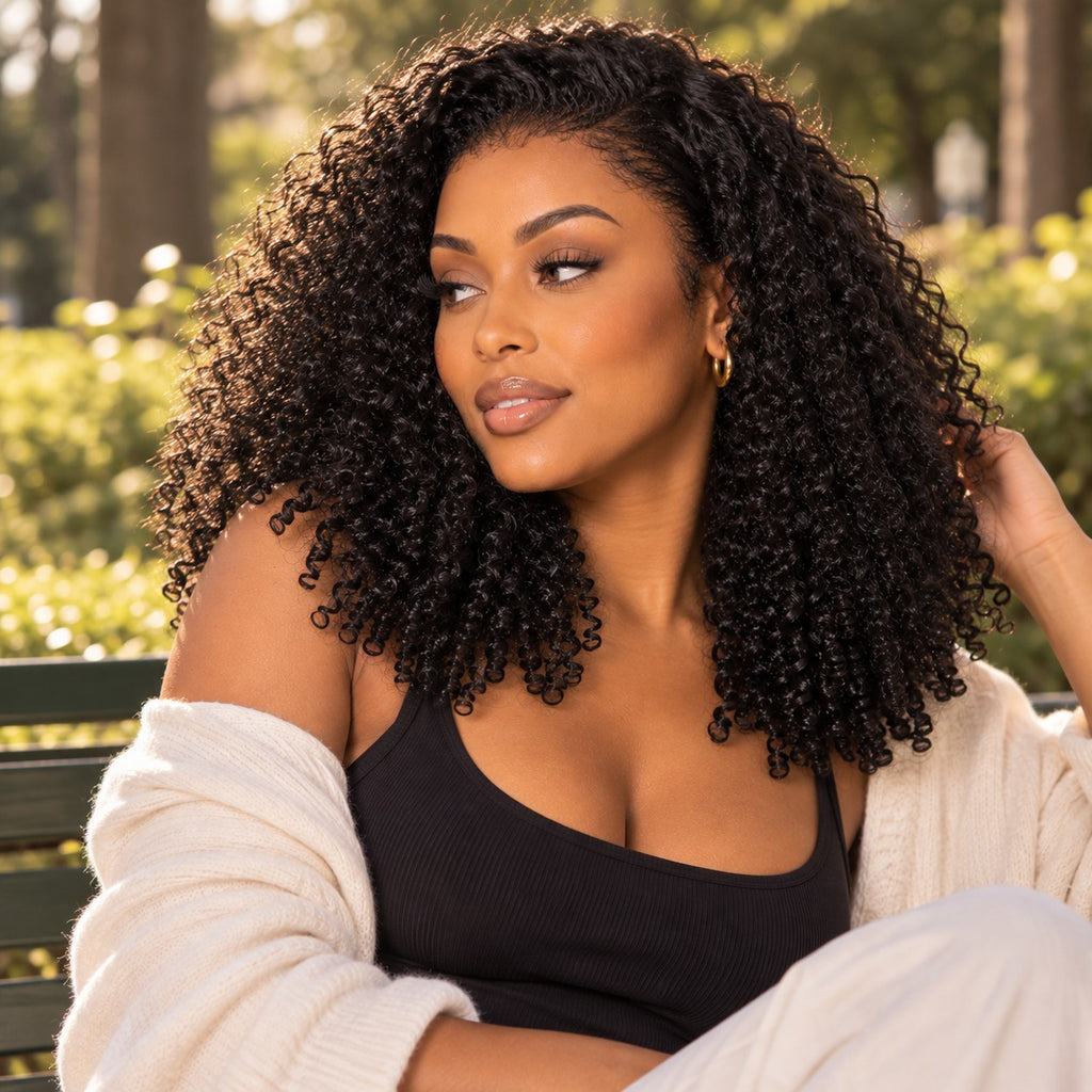 Perruque lace front kinky curly – en situation