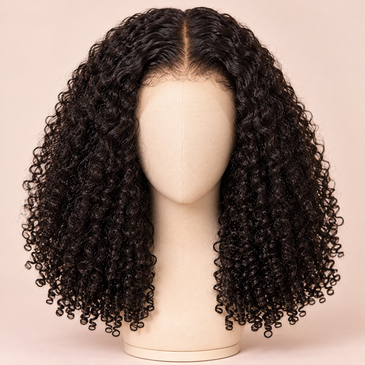 Perruque lace front kinky curly – sur tête de mannequin