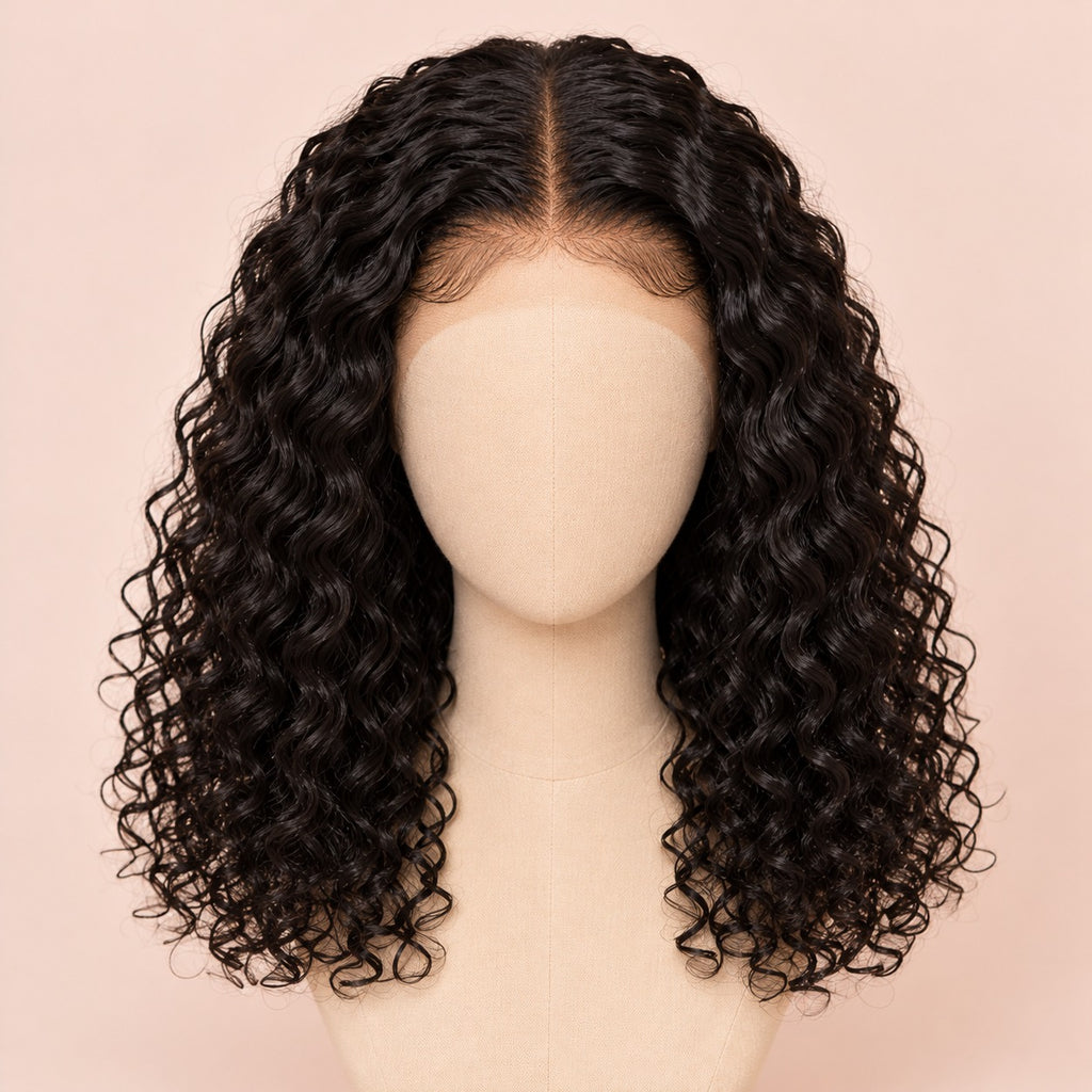 Perruque lace front deep wave – sur tête de mannequin