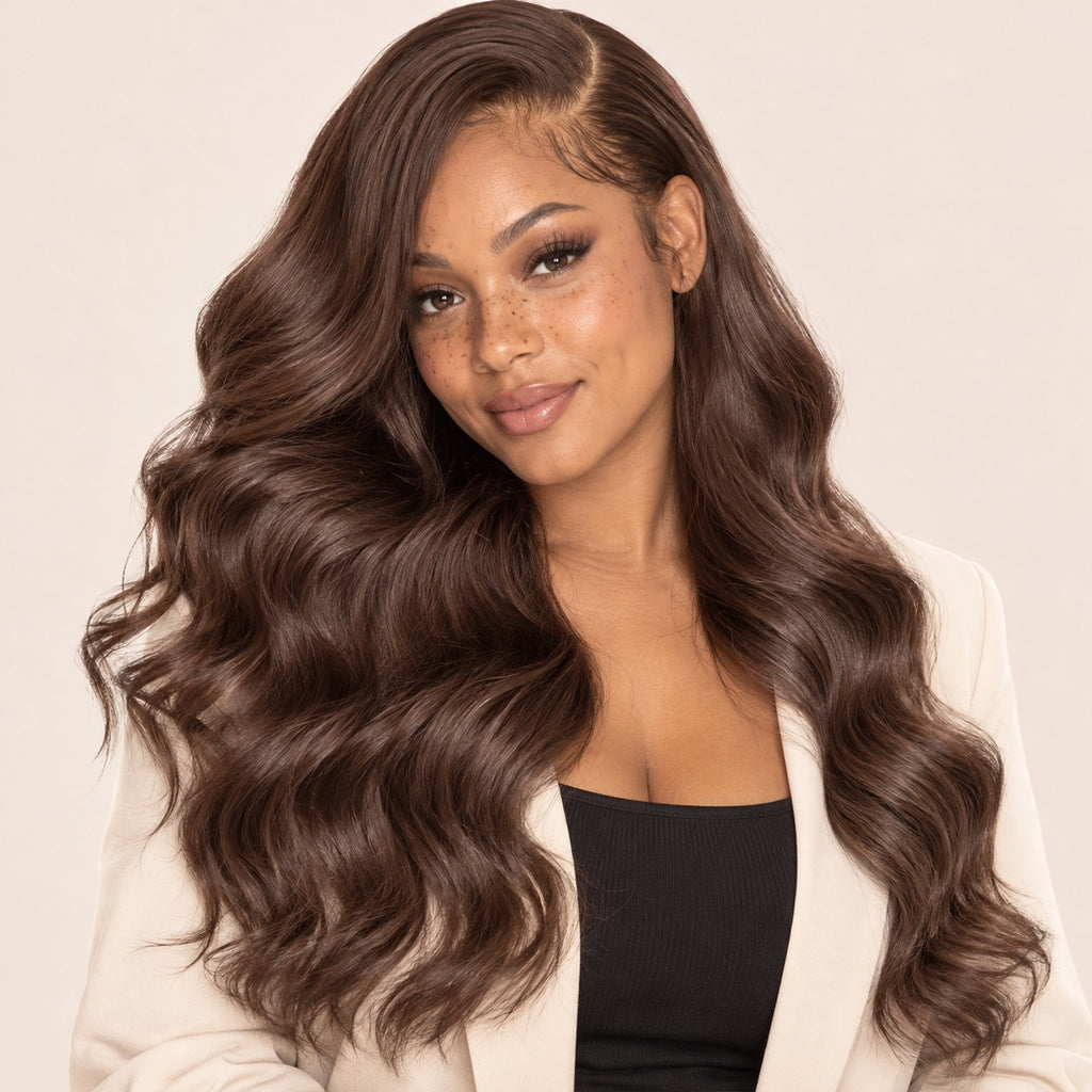 Perruque lace front brune chocolat – portrait
