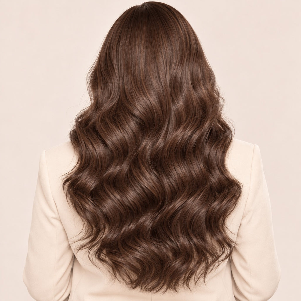 Perruque lace front brune chocolat – de dos