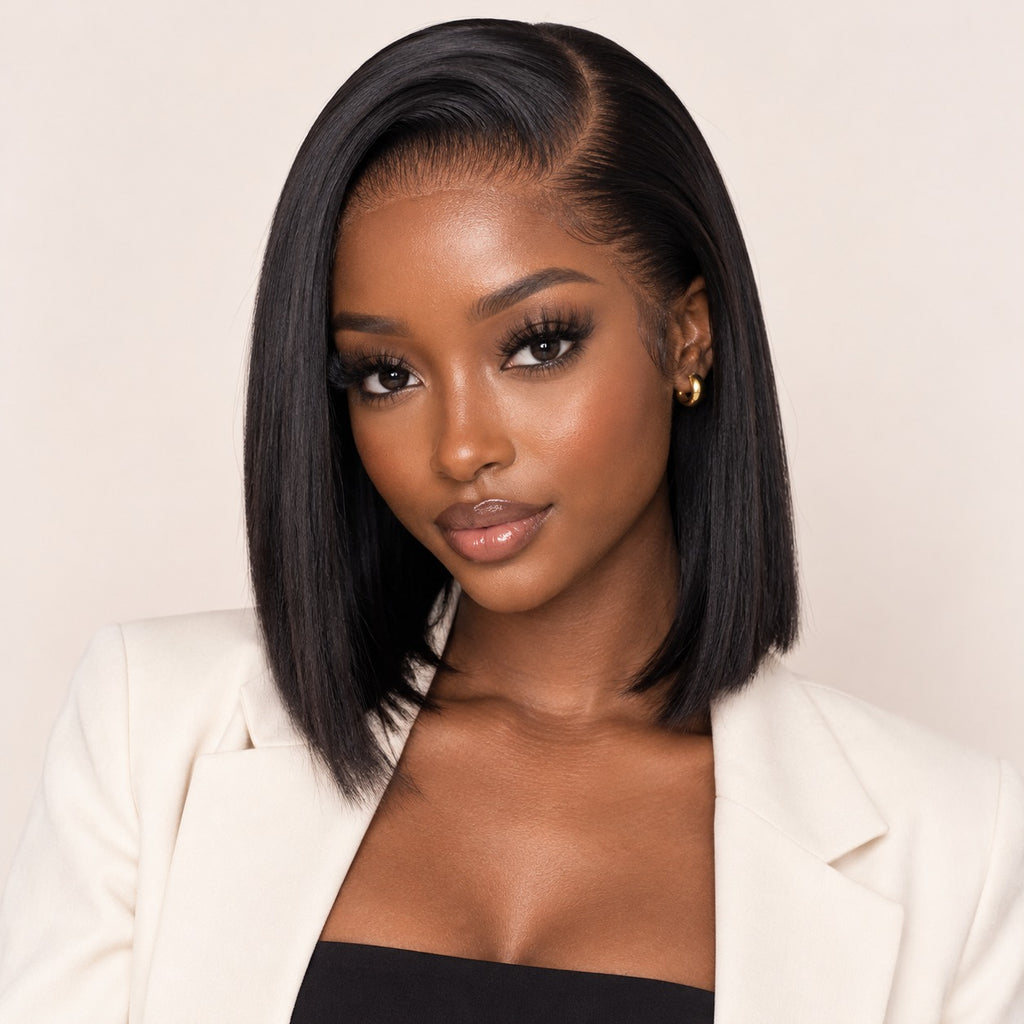 Perruque carré lisse noir lace HD – portrait