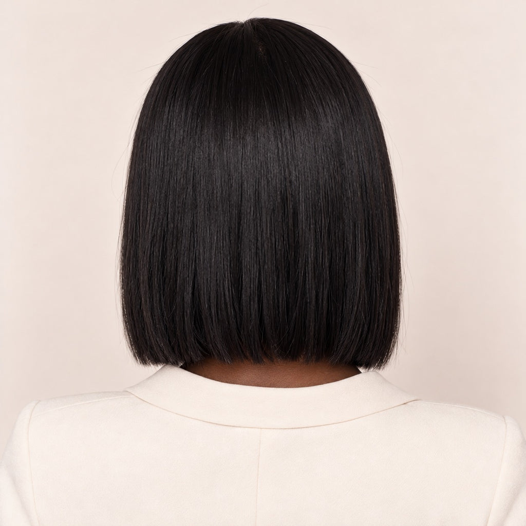 Perruque carré lisse noir lace HD – de dos