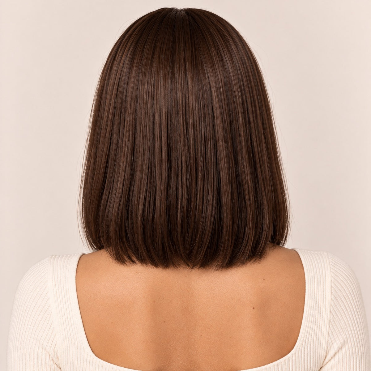 Perruque carré brun chocolat lisse – de dos