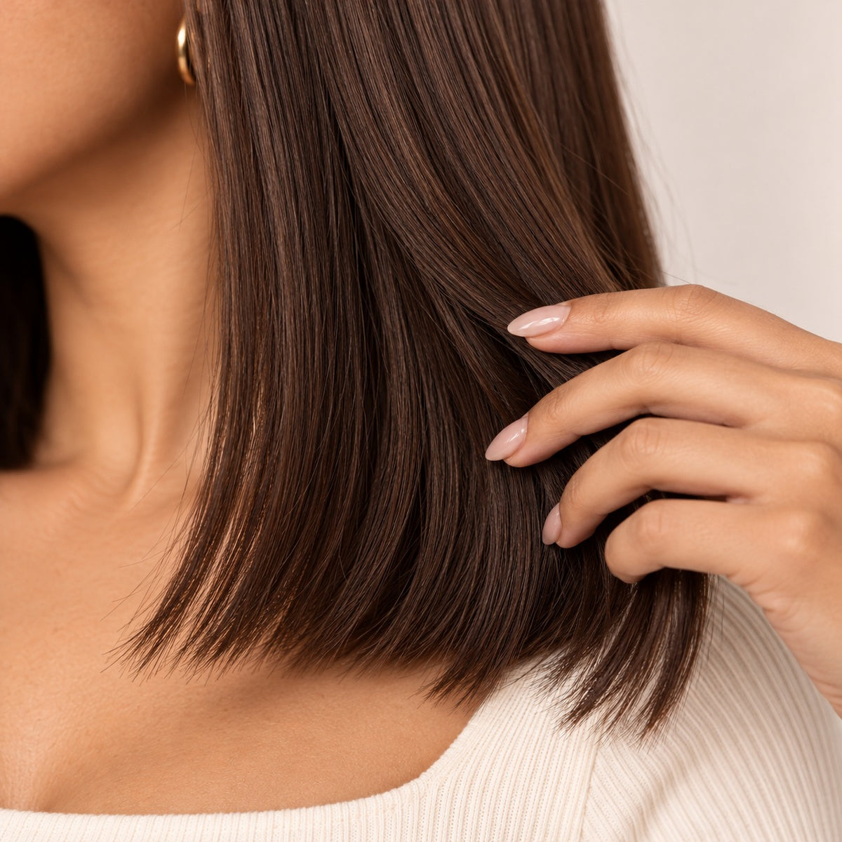 Perruque carré brun chocolat lisse – texture