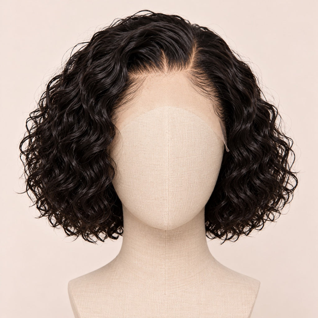 Perruque carré deep wave closure 5x5 – sur tête de mannequin
