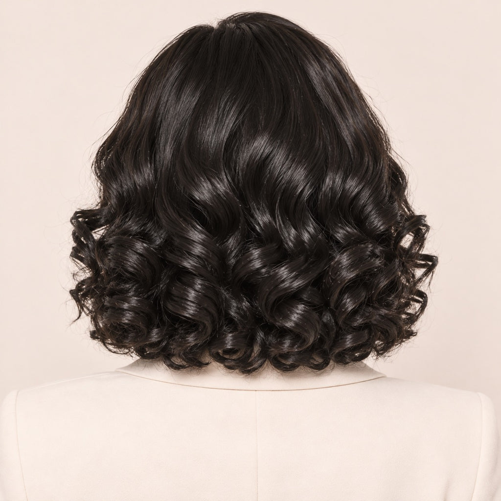 Perruque carré bouclé sans colle – de dos