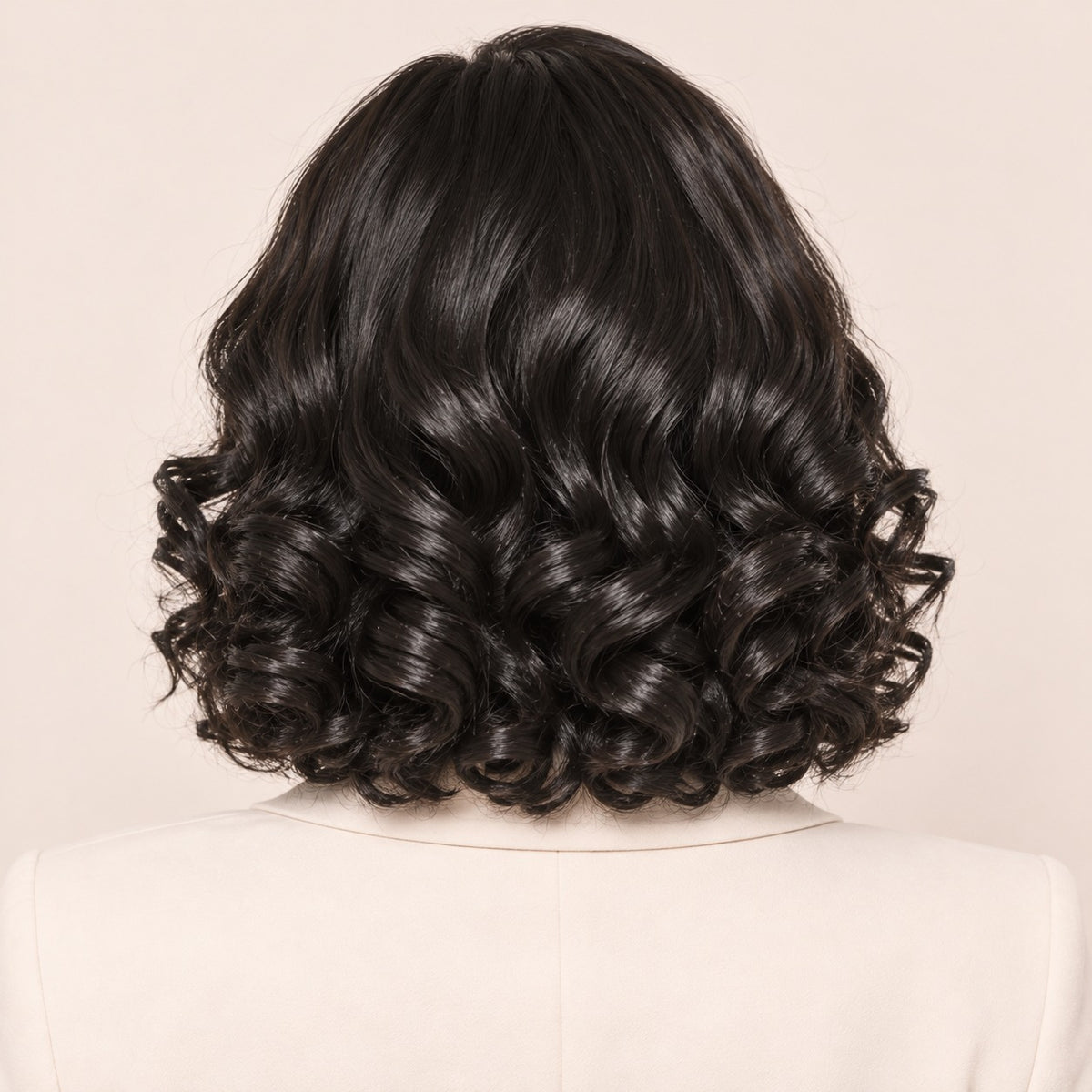 Perruque carré bouclé sans colle – de dos