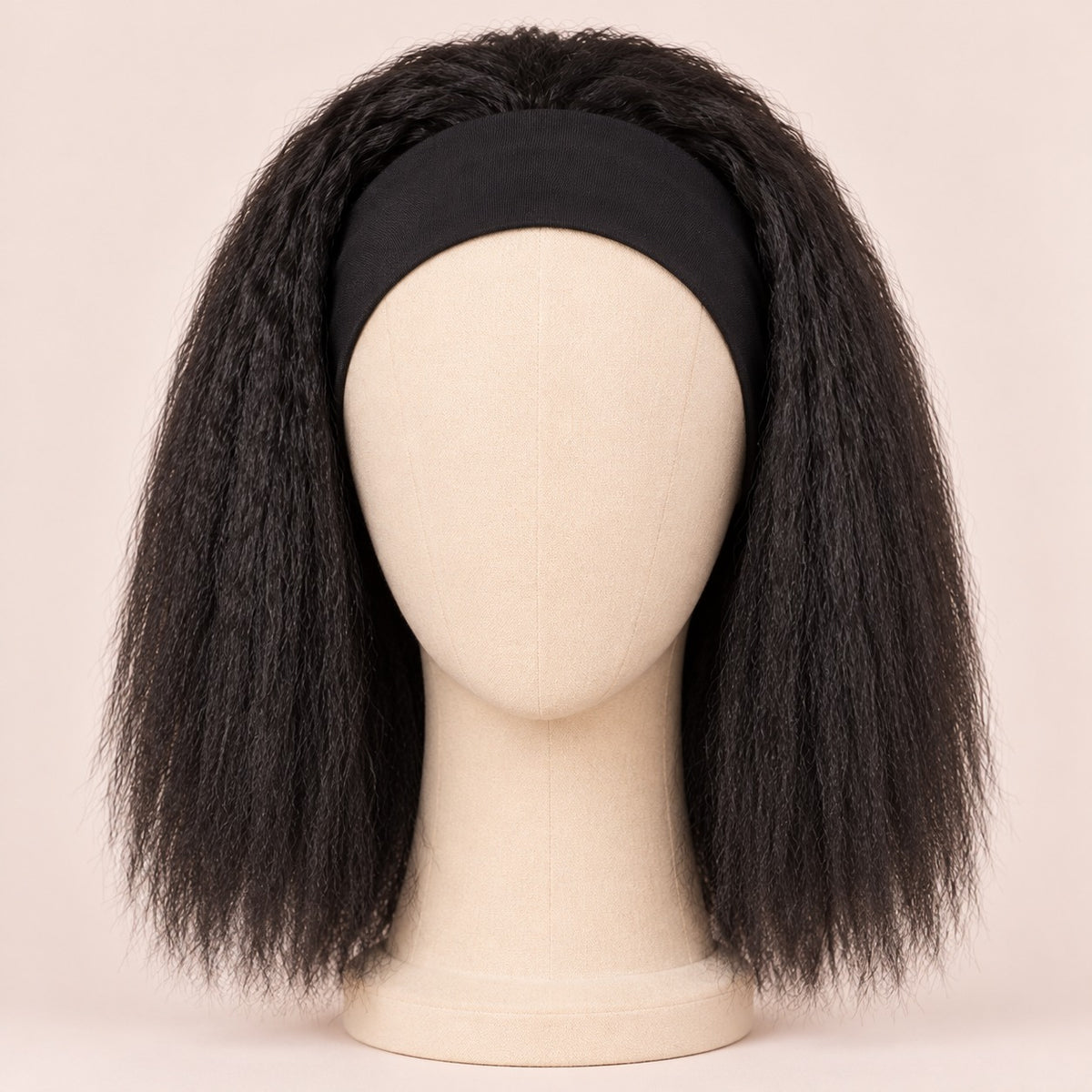 Perruque bandeau kinky straight – sur tête de mannequin