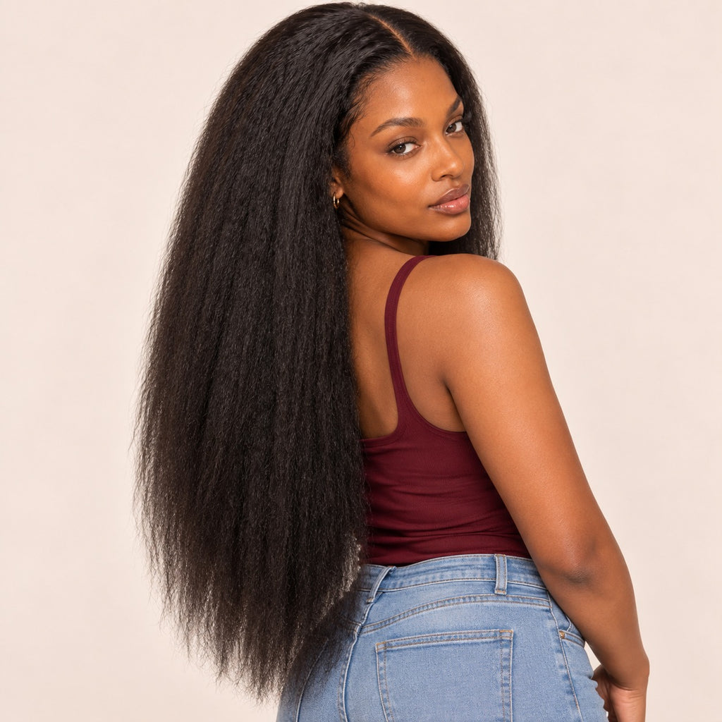 Perruque lace front kinky straight – longueur maximale 26 pouces (66 cm), vue de dos